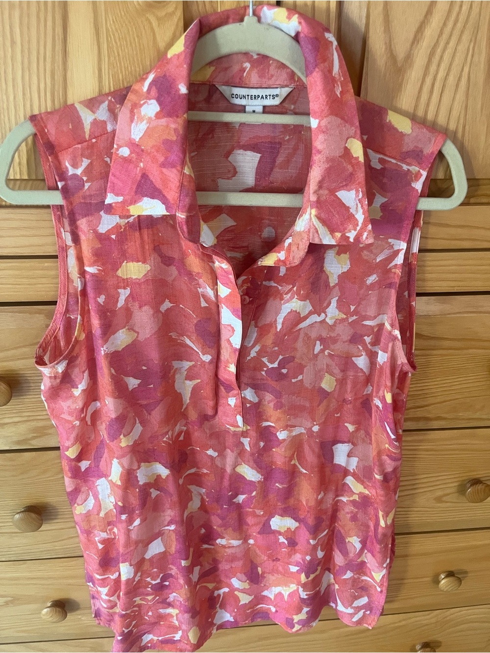 Counterparts Coral Pink Abstract Sleeveless Collared Top